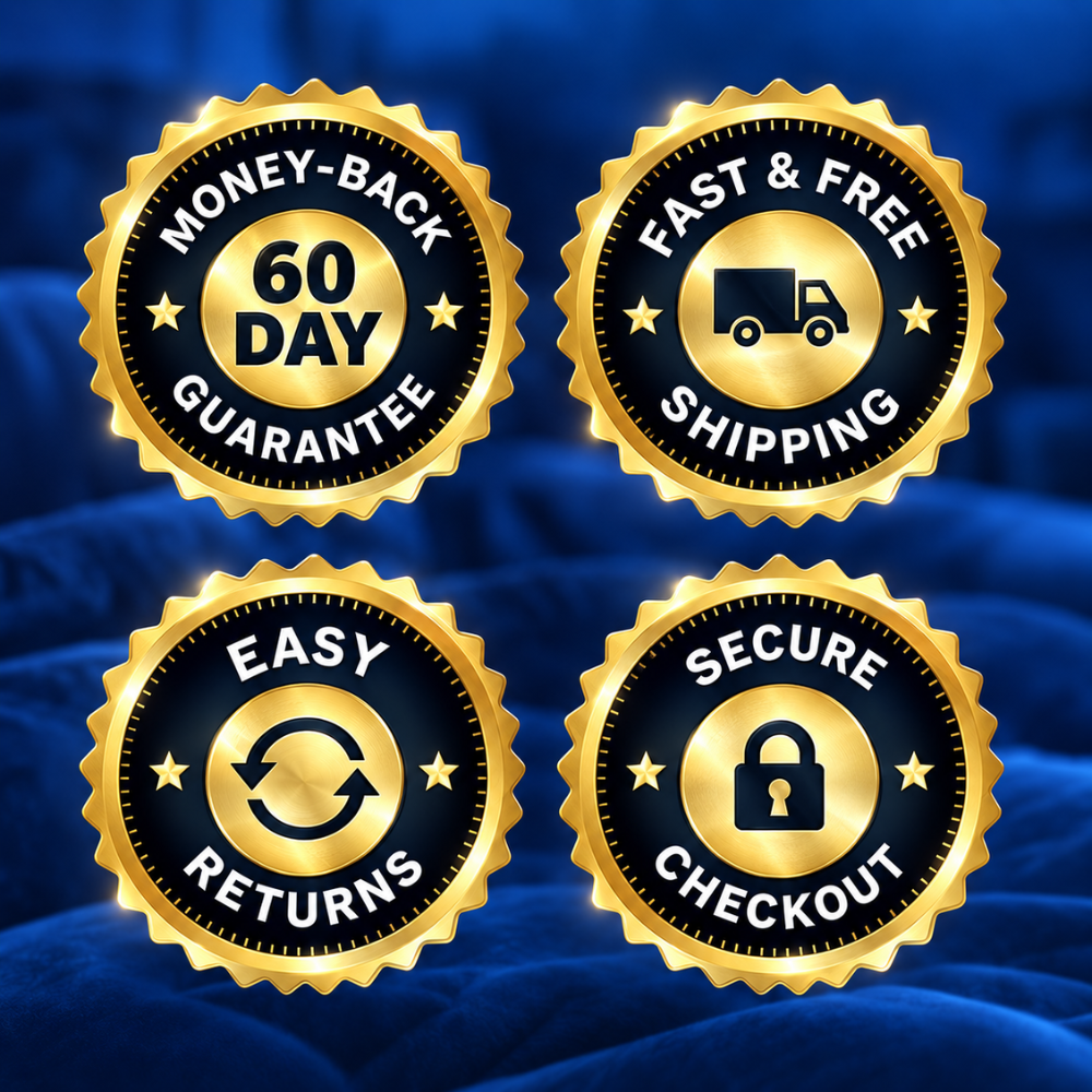 60-day guarantee, free shipping, easy returns, secure checkout